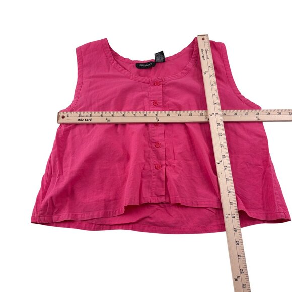 Juliano Pink Cotton Sleeveless Button Front Tank Top Large Vintage 90s Semi crop - Picture 3 of 4